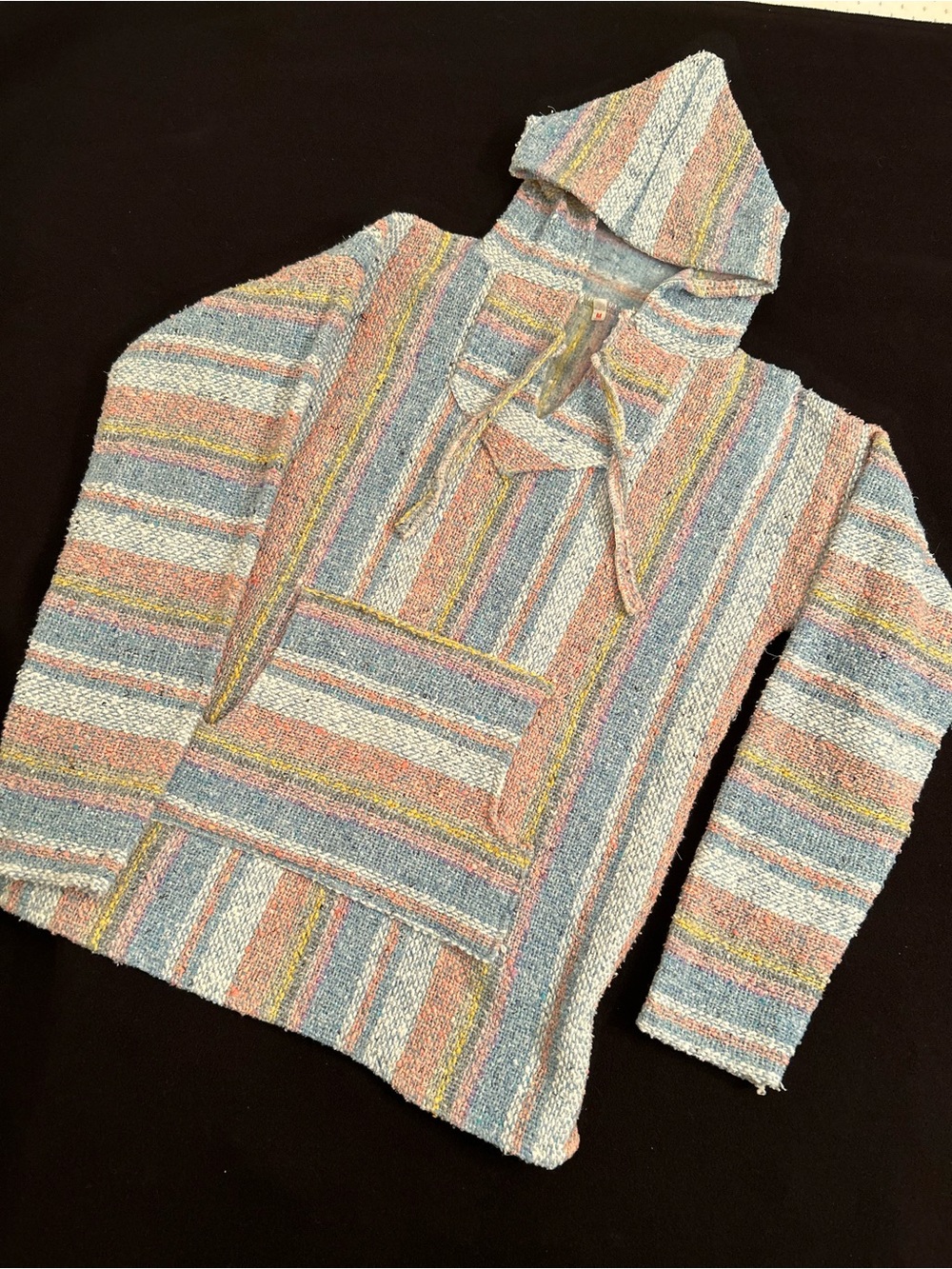 Womens Hooded Stripe Baja Pullover Jacket in Pastel Multi authentic Mexican